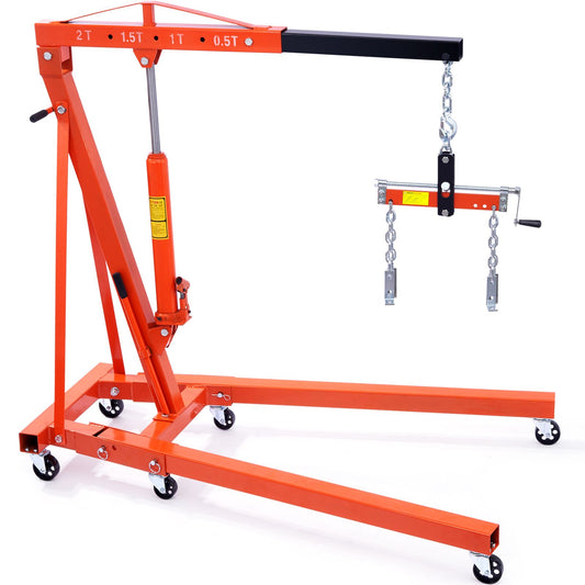 Hydraulic Engine Hoist with Lever, 2000KG Heavy-duty Cherry Picker Shop Crane, Foldable Engine Crane and Engine Hoist leveler for Auto Repair, Motors, Weights Lifting, Loading