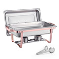 Chafing Dish Buffet Set, 8 Qt 2 Pack, Stainless Steel Chafer with 2 Full Size Pans, Rectangle Catering Warmer Server with Lid Water Pan Stand Fuel Holder, for Wedding Party Banquet, Rose Gold