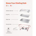 Chafing Dish Buffet Set, 8 Qt 2 Pack, Stainless Steel Chafer with 2 Full Size Pans, Rectangle Catering Warmer Server with Lid Water Pan Stand Fuel Holder, for Wedding Party Banquet, Rose Gold