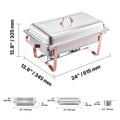 Chafing Dish Buffet Set, 8 Qt 2 Pack, Stainless Steel Chafer with 2 Full Size Pans, Rectangle Catering Warmer Server with Lid Water Pan Stand Fuel Holder, for Wedding Party Banquet, Rose Gold