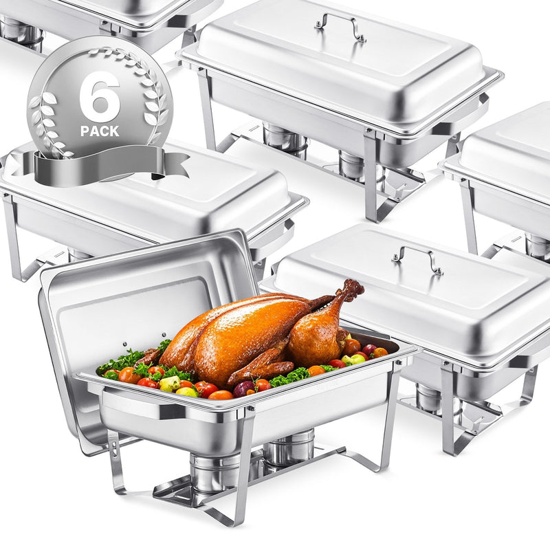 8Qt Chafing Dish Buffet Set 6 Pack Full Size Stainless Steel