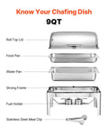 VEVOR Roll Top Chafing Dish 9Qt Stainless Steel Buffet Catering Warmer