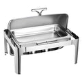 Roll Top Chafing Dish Buffet Complete Set, 9Qt Stainless Steel Chafer with Full Size Pan, Rectangle Catering Warmer Server with Lid Water Pan Folding Stand Fuel Holder Meal Clip, Silver