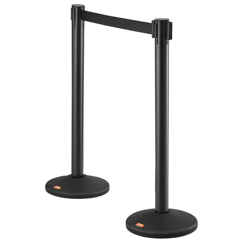 Crowd Control Stanchion 2-Pack 6.5FT Black Retractable Belt Queue