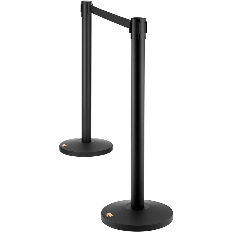 Crowd Control Stanchions 2-Pack 11FT Black Retractable Belt Queue