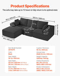 Modular L Shaped Sectional Sofa Chaise Corduroy Black