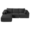 Modular L Shaped Sectional Sofa Chaise Corduroy Black