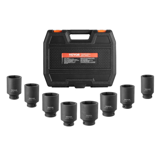 Axle Nut Impact Socket Set 1/2" Drive 8-Piece SAE CR-MO