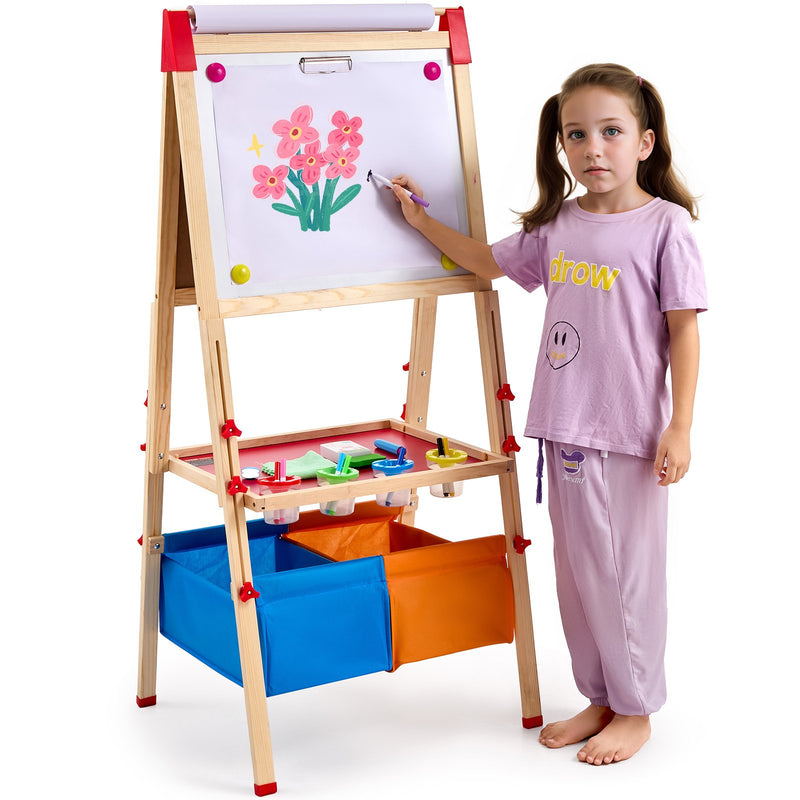 Wooden 3-in-1 Art Easel Kids Double-Sided Magnetic Whiteboard Chalkboard