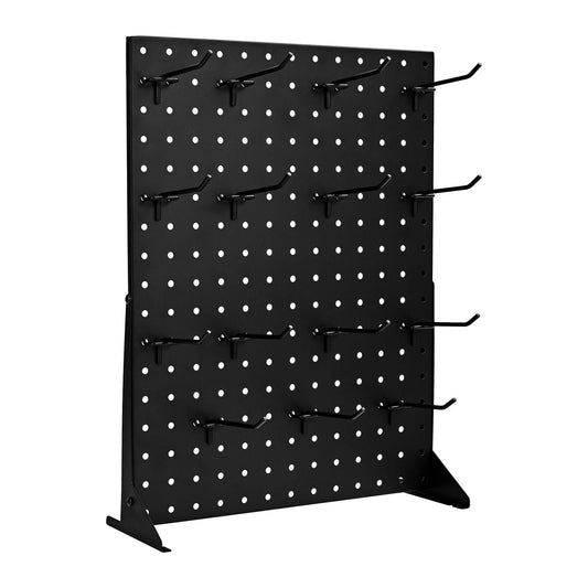 Pegboard Display Stand, 43 x 33 cm Tabletop Pegboard Display Stand with 15 Hooks, Thickened Cold-Rolled Steel Peg Board Panel for Grocery, Retail Store and Jewelry Shop, Black (1 PCS)