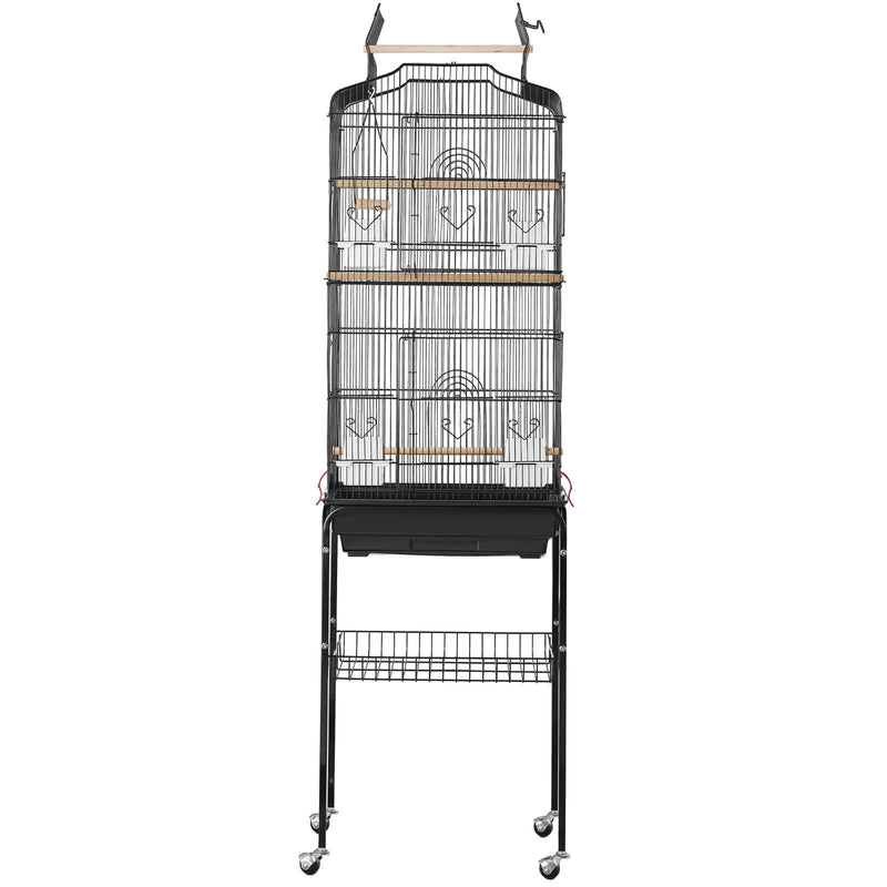 Large Bird Cage, 62 in, Open Top Parakeet Cage with Rolling Stand, Steel Bird Flight Cage with Removable Tray, Budgie Birdcage with 4 Perches, Parrot Cage for Lovebirds Cockatiels Pet Toy