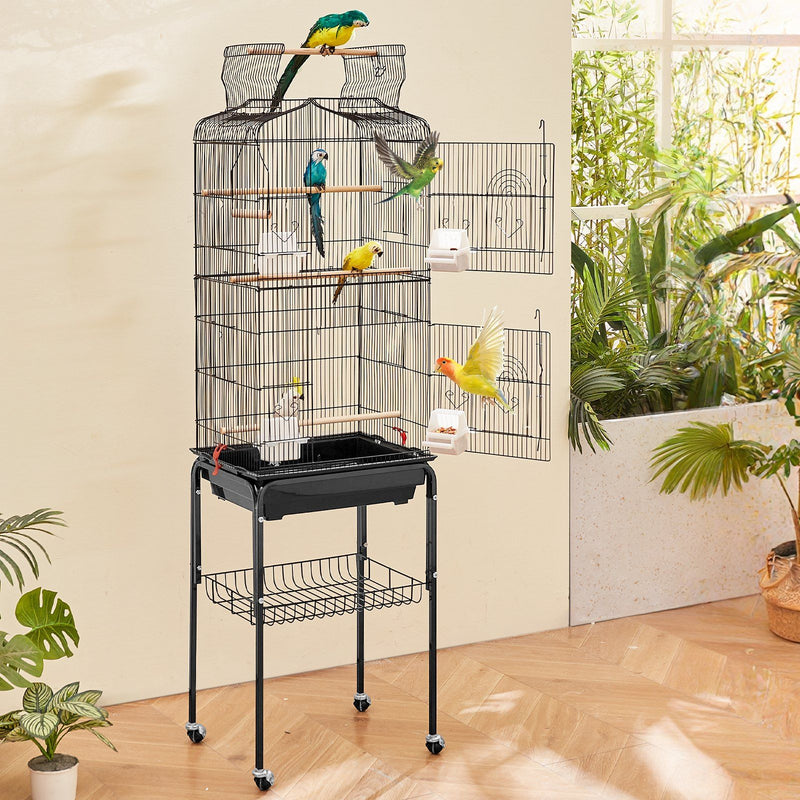 Large Bird Cage 62in Open Top Steel Parakeet Budgie Parrot with Stand
