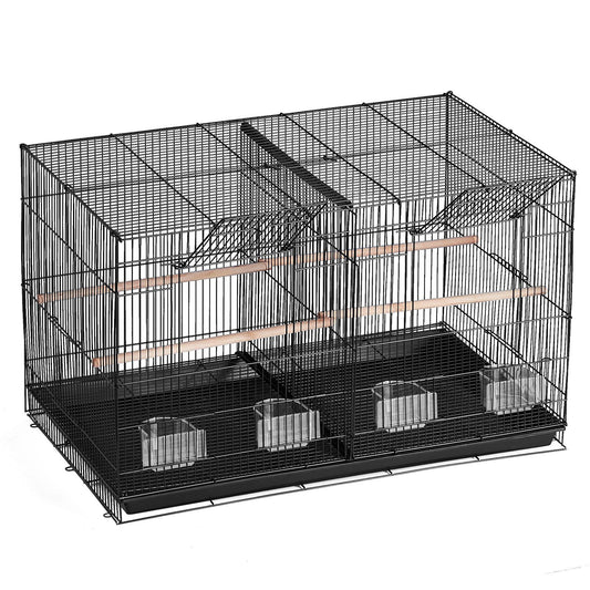 Bird Cage, 18 in, Small Parakeet Cage with Divider, Sturdy Metal Bird Flight Cage, Travel Birdcage with 5 Perches & 4 Feeding Cups, Parrot Cage for Canaries Lovebirds Cockatiels Budgie, Black