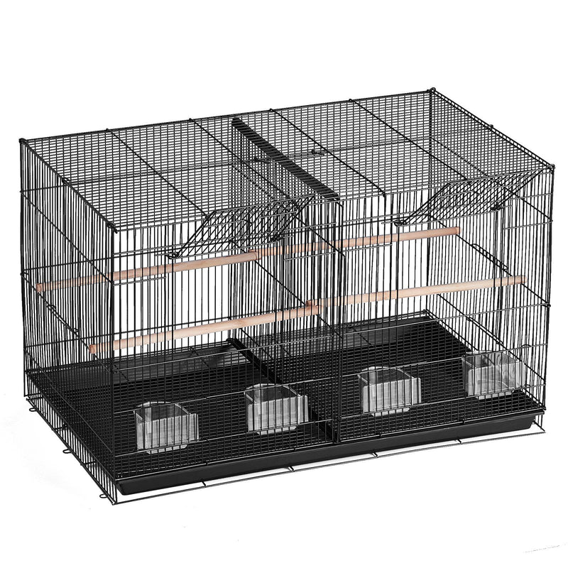 Bird Cage, 18 in, Small Parakeet Cage with Divider, Sturdy Metal Bird Flight Cage, Travel Birdcage with 5 Perches & 4 Feeding Cups, Parrot Cage for Canaries Lovebirds Cockatiels Budgie, Black