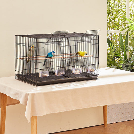 Bird Cage 18in Parakeet Budgie Cockatiel w/Divider 5 Perches Black