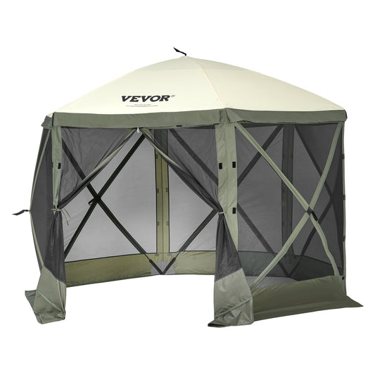 Pop Up Gazebo 10x10ft 6 Sided Screen Tent Mosquito Netting Army Green
