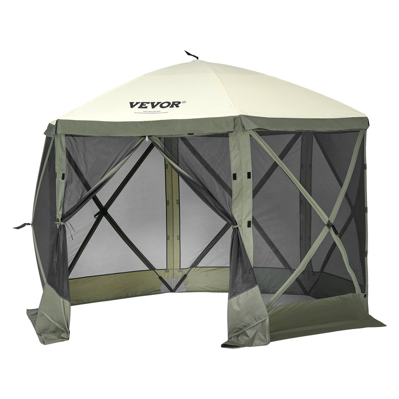 Pop Up Gazebo 10x10ft 6 Sided Screen Tent Mosquito Netting Army Green