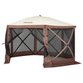 Pop Up Gazebo 11.5x11.5FT 6 Sided Screen Tent Mosquito Netting Brown