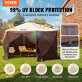 Pop Up Gazebo 11.5x11.5FT 6 Sided Screen Tent Mosquito Netting Brown