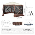 Pop Up Gazebo 11.5x11.5FT 6 Sided Screen Tent Mosquito Netting Brown