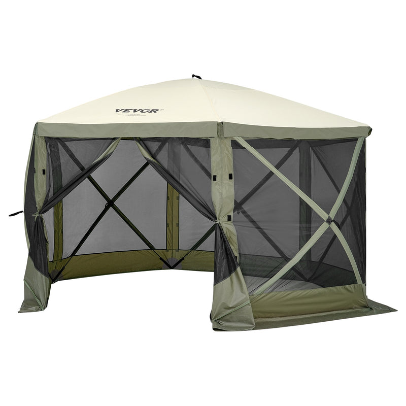 6 Sided Pop Up Gazebo 12x12ft Screen Tent Mosquito Netting Army