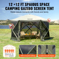 6 Sided Pop Up Gazebo 12x12ft Screen Tent Mosquito Netting Army