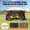 Pop Up Gazebo 12.5x12.5FT 6 Sided Screen Tent Mesh Windows Brown