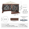 Pop Up Gazebo 12.5x12.5FT 6 Sided Screen Tent Mesh Windows Brown
