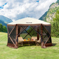 Pop Up Gazebo 12.5x12.5FT 6 Sided Screen Tent Mesh Windows Brown