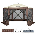 Pop Up Gazebo 12.5x12.5FT 6 Sided Screen Tent Mesh Windows Brown