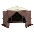 Pop Up Gazebo 12.5x12.5FT 6 Sided Screen Tent Mesh Windows Brown