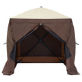 Pop Up Gazebo Tent, Pop-Up Screen Tent 4 Sided Canopy Sun Shelter with 4 Removable Privacy Wind Cloths & Mesh Windows, 6x6FT Quick Set Screen Tent with Mosquito Netting, Brown