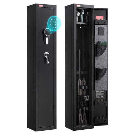 Gun Safe, Heavy Duty Cold-Rolled Steel Fireproof Rifle Cabinet with Digital Keypad & Key, Large Long Gun Cabinet with Magazine and LED Lighting, Adjustable Racks for Rifles, Pistols, Shotgun