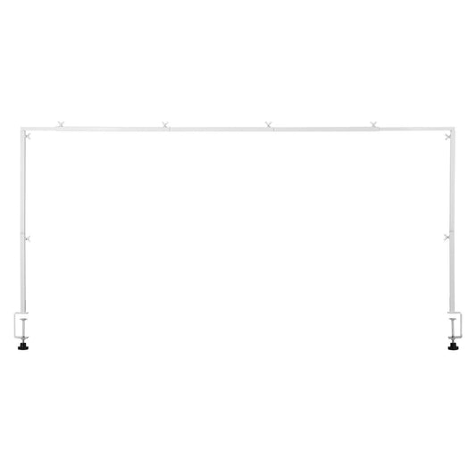 Over The Table Rod Stand with Clamps, 13"-42'' Tall & 28"-98" Length Adjustable, Metal Table Arch Stand, Tabletop Balloon Arch Frame for Wedding Birthday Party Christmas Decorations, White