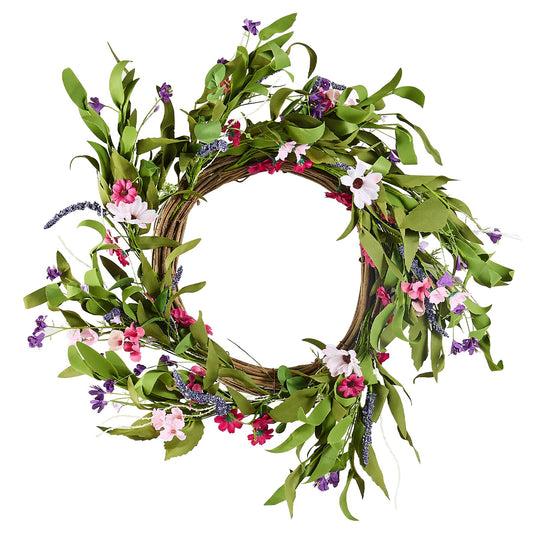 Artificial Wreath 55.88cm Pink Green Daisies Round