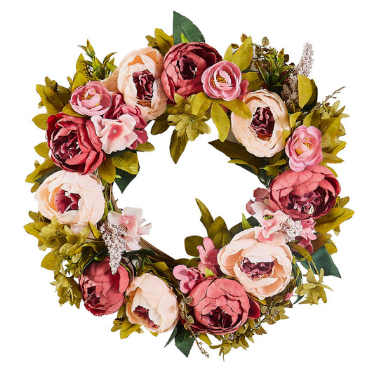 Artificial Wreath 48cm Pink Peonies Hydrangeas Decorative