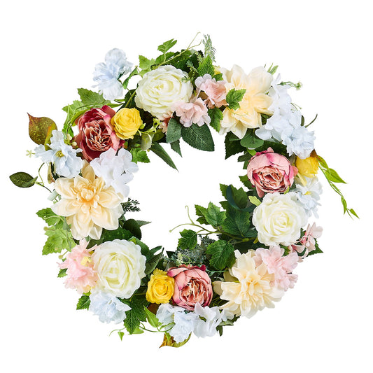 Artificial Wreath 60cm White Pink Yellow Peonies Hydrangeas