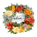 Artificial Wreath 60cm Red Orange Yellow Hydrangeas Roses