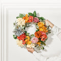 Artificial Wreath 60cm Red Orange Yellow Hydrangeas Roses