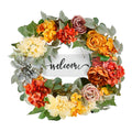 Artificial Wreath 60cm Red Orange Yellow Hydrangeas Roses