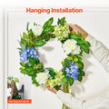 Artificial Wreath 58cm Blue White Green Hydrangeas Roses