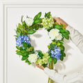 Artificial Wreath 58cm Blue White Green Hydrangeas Roses