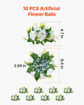 Artificial Flower Balls 10 PCS 240mm White Wedding Rose Centrepiece