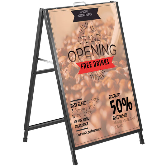 A-Frame Sidewalk Sign 24x36 Double-Sided Black Steel Folding