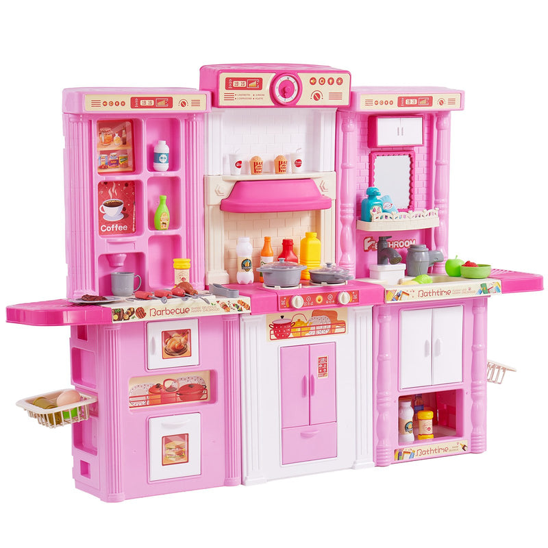 Kitchen Playset Kids 74 Piece Pretend Cooking Play Toy Pink