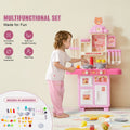 Kitchen Playset Kids Pretend Cooking Play Toy 48 Piece Accessories Pink