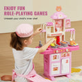 Kids Kitchen Playset 48 Piece Accessories Pretend Cooking Pink