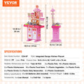 Kids Kitchen Playset 48 Piece Accessories Pretend Cooking Pink