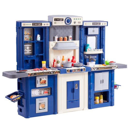 Kids Kitchen Playset 74pc Pretend Cooking Play Accessories Blue
