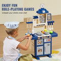 Kids Kitchen Playset 48pc Pretend Cooking Accessories Blue